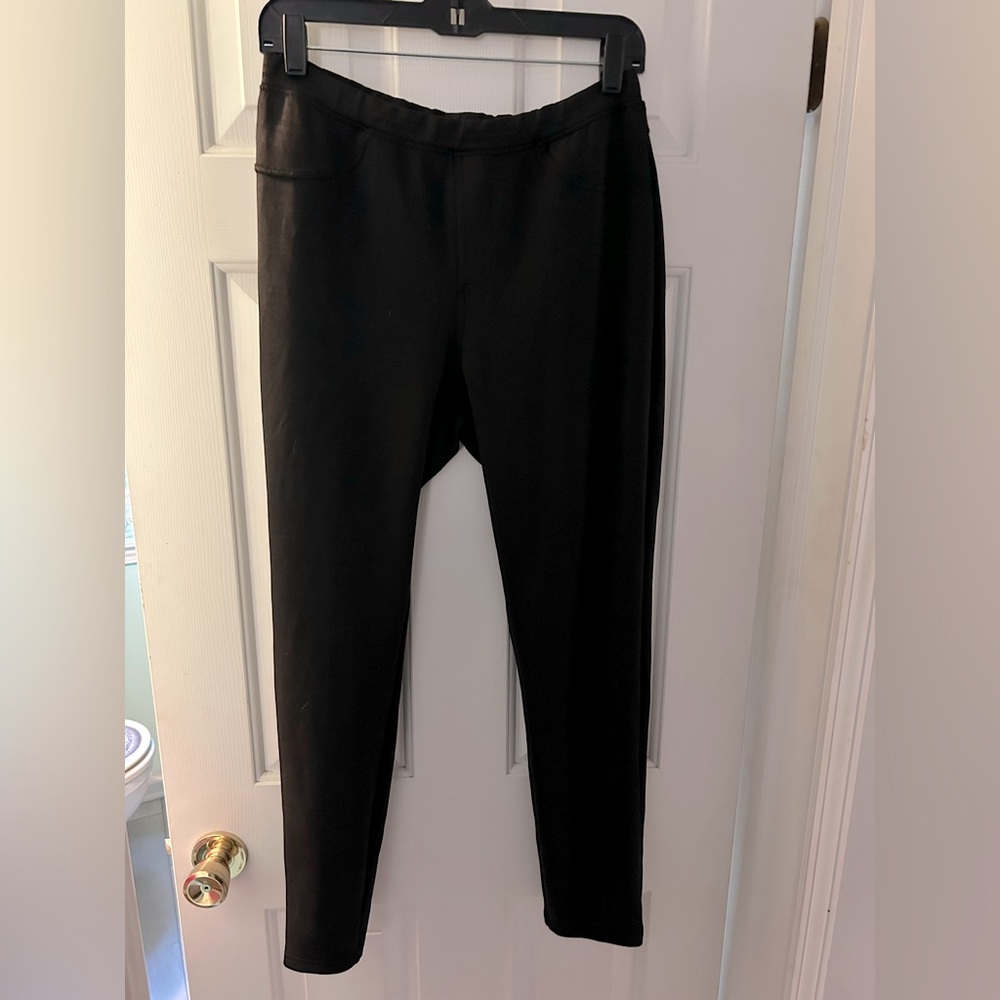 Black-on-Black plaid pull-on stretch pants